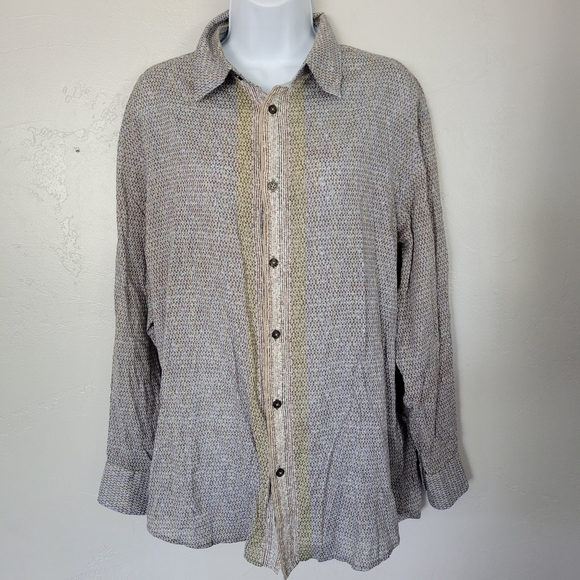 Elie Tahari Men's Long Sleeve Button Up Shirt Top Lightweight Blue Brown Green - Picture 1 of 8